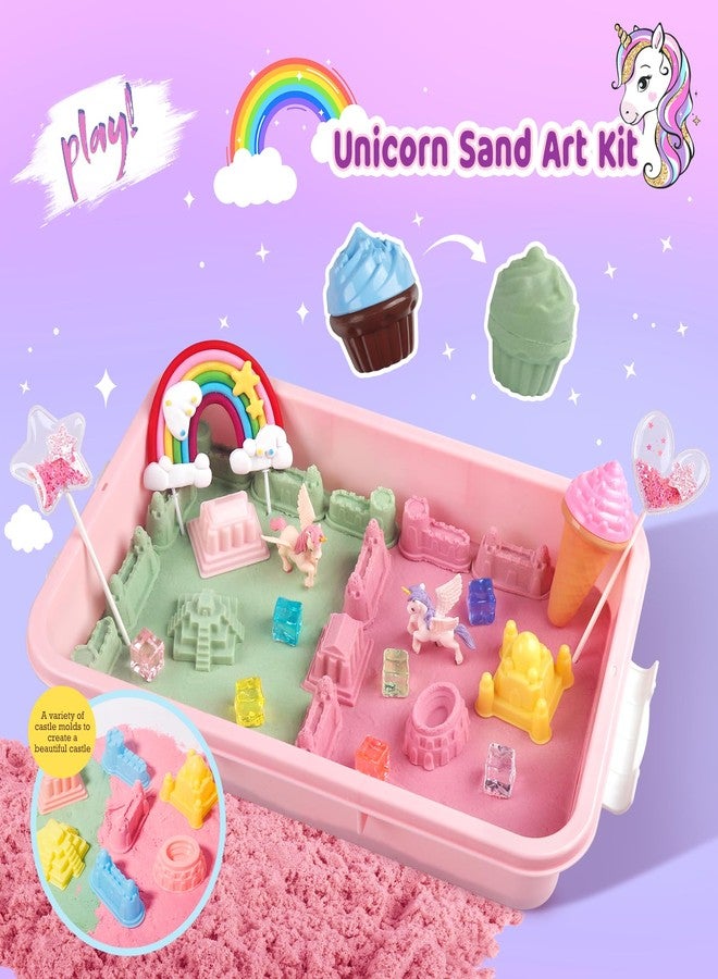 Weilim Unicorn Sensory Bin for Girl, Magic Sand Art Kit with Sandbox, Color Sand, Unicorn Fine Motor Kids Toy Christmas Birthday Gift for Toddler Ages 3 4 5 6 7 8 - Image 2